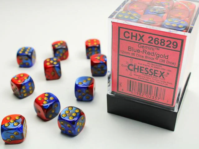 Gemini® 12mm D6 Blue-Red/gold Dice Block™ (36 dice)