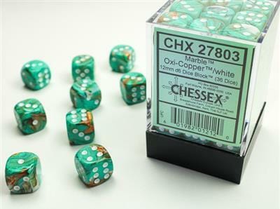 Marble 12mm D6 Oxi-Copper™/white Dice Block™ (36 dice) - Image 2