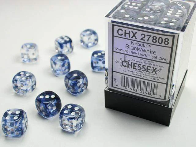 Nebula® 12mm D6 Black/white Dice Block™ (36 dice)