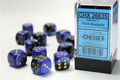 Gemini® 16mm D6 Black-Blue/gold Dice Block™ (12 dice)