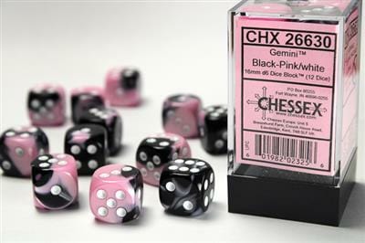 Gemini® 16mm D6 Black-Pink/white Dice Block™ (12 dice) - Image 5