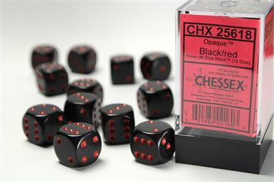 Opaque 16mm D6 Black/red Dice Block™ (12 dice) - Image 4