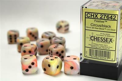 Festive® 16mm D6 Circus/black Dice Block™ (12 dice) - Image 5