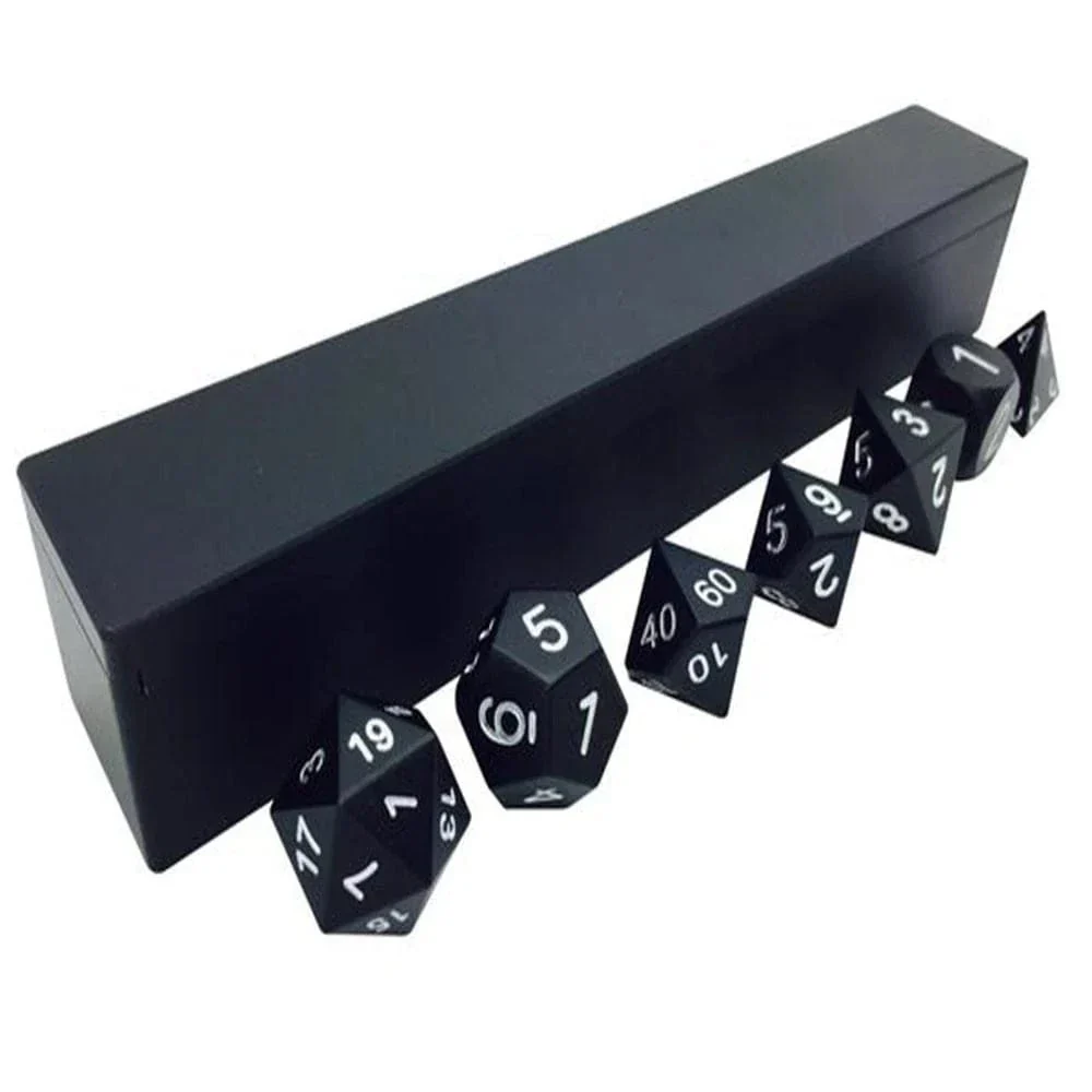 Black - Set of 7 Polyhedral Aluminum CNC 6061 Precision Dice and Case