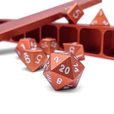 Orange - Set of 7 Polyhedral Aluminum CNC 6061 Precision Dice and Case