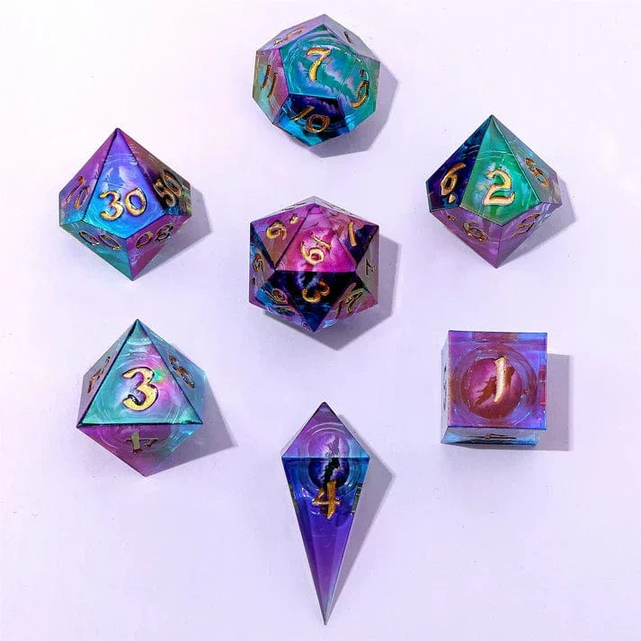 "Always Watching" Dragon's Eye Sharp Edge Resin Dice Set - Oil Eye - Image 4