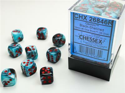 Gemini® 12mm D6 Black-Shell/white Dice Block™ (36 dice) - Image 3