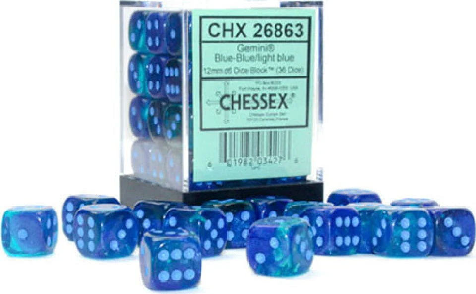 Gemini® 12mm D6 Blue-Blue/light blue Luminary™ Dice Block™ (36 dice) - Image 10