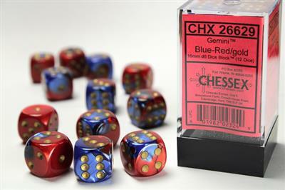 Gemini Blue-Red/gold 16mm d6 Dice Block (12 dice) - Image 3