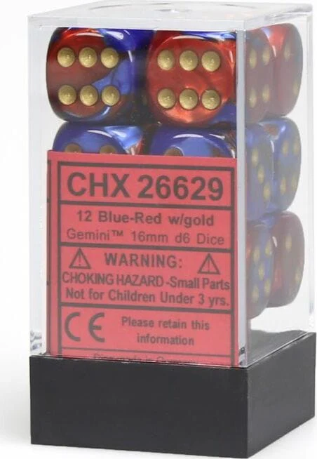 Gemini Blue-Red/gold 16mm d6 Dice Block (12 dice) - Image 5