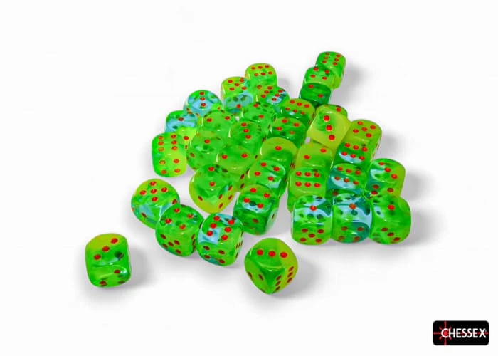 Gemini Plasma Green-Teal/orange Luminary 12mm d6 Dice Block (36 dice) - Image 2
