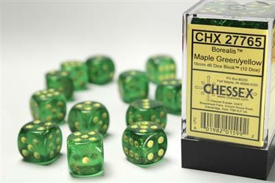 Borealis® 16mm D6 Maple Green/yellow Dice Block™ (12 dice) - Image 2