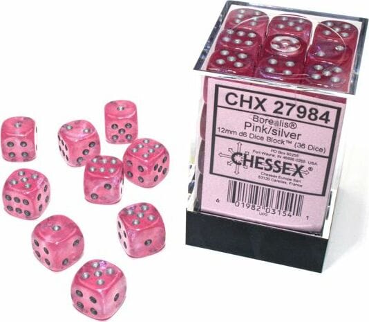 Borealis Pink/silver Luminary 12mm d6 Dice Block (36 dice) - Image 2