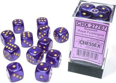 Borealis® 16mm D6 Royal Purple/gold Luminary™ Dice Block™ (12 dice) - Image 2