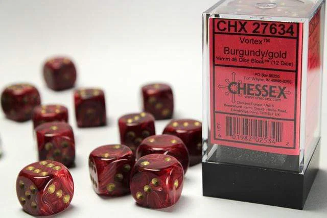 Vortex® 16mm D6 Burgundy/gold Dice Block™ (12 dice)