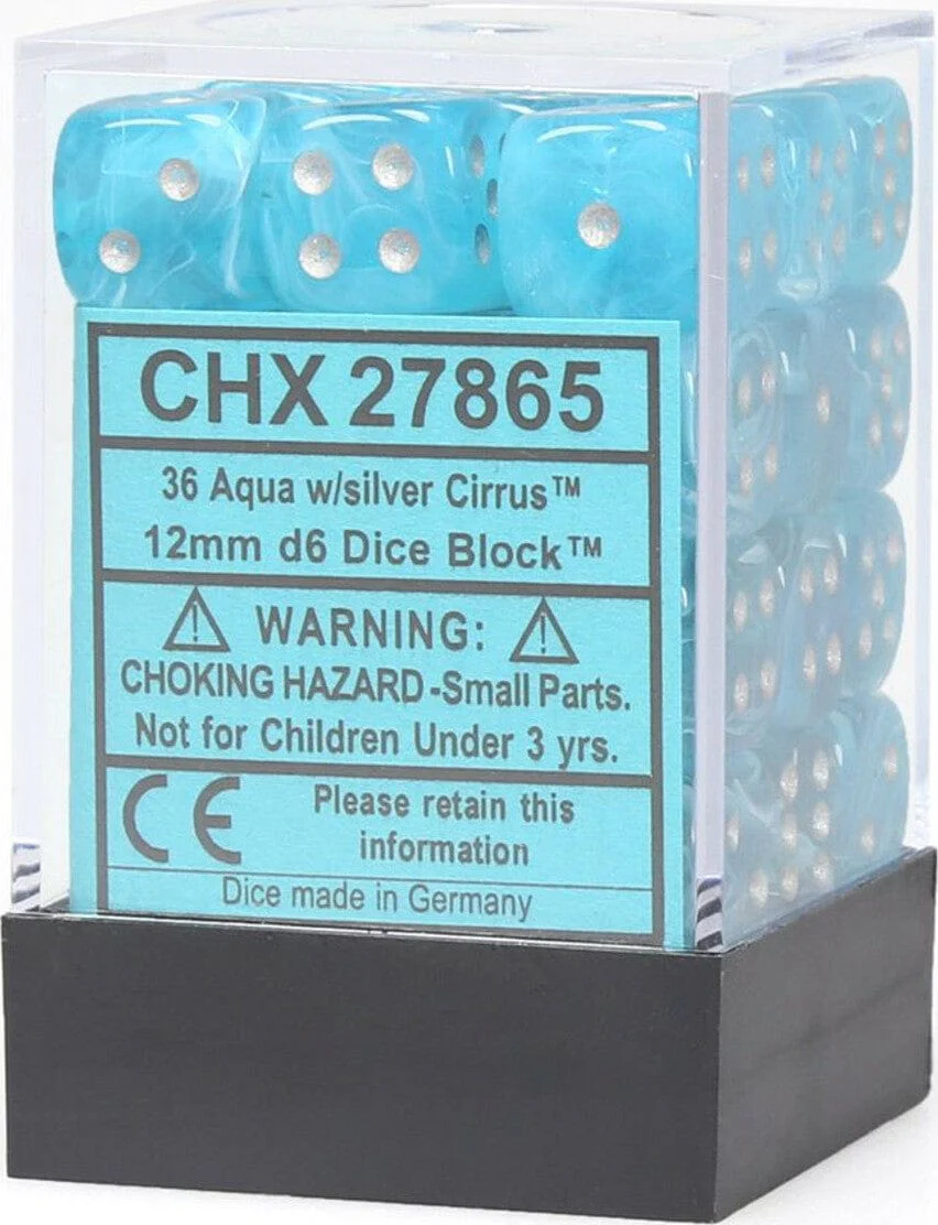 Cirrus Aqua/silver 12mm d6 Dice Block (36 dice) - Image 2