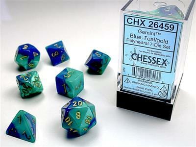 Gemini Blue-Teal/gold Polyhedral 7-Die Set