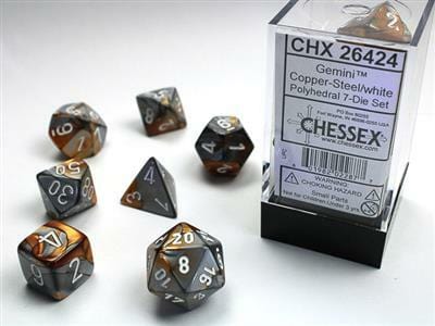 Gemini Copper-Steel/white Polyhedral 7-Die Set - Image 6