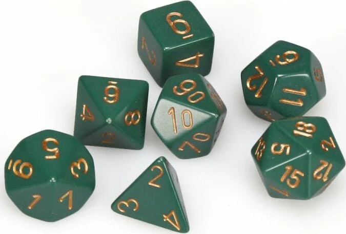 Opaque Polyhedral Dusty Green/copper 7-Die Set - Image 3