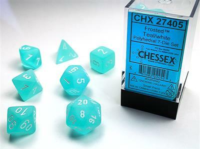 Frosted Teal/white Polyhedral 7-Die Set