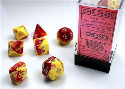 Gemini Red-Yellow/silver Polyhedral 7-Die Set