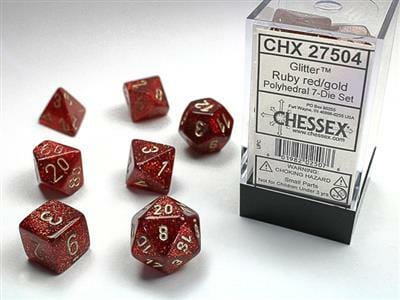 Glitter Ruby/gold Polyhedral 7-Die Set