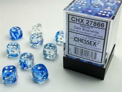 Nebula® 12mm D6 Dark Blue/white Dice Block™ (36 dice) - Image 2