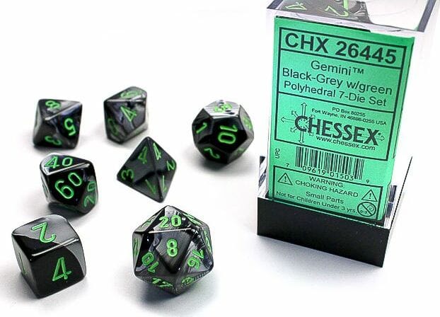 Gemini Black-Grey/green Polyhedral 7-Die Set - Image 2