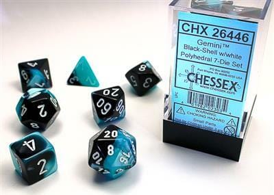 Gemini Black-Shell/white Polyhedral 7-Die Set