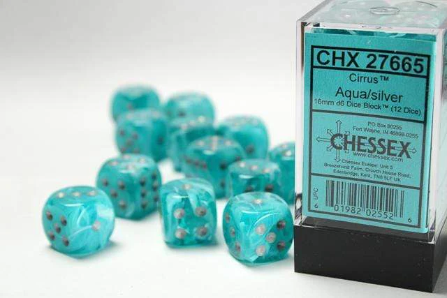 Cirrus® 16mm D6 Aqua/silver Dice Block™ (12 dice)
