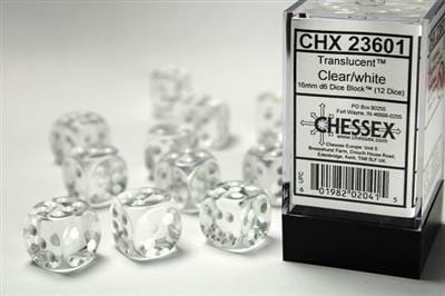 Translucent 16mm D6 Clear/white Dice Block™ (12 dice) - Image 3