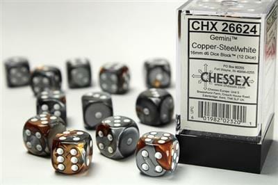 Gemini Copper-Steel/white 16mm d6 Dice Block (12 dice) - Image 3