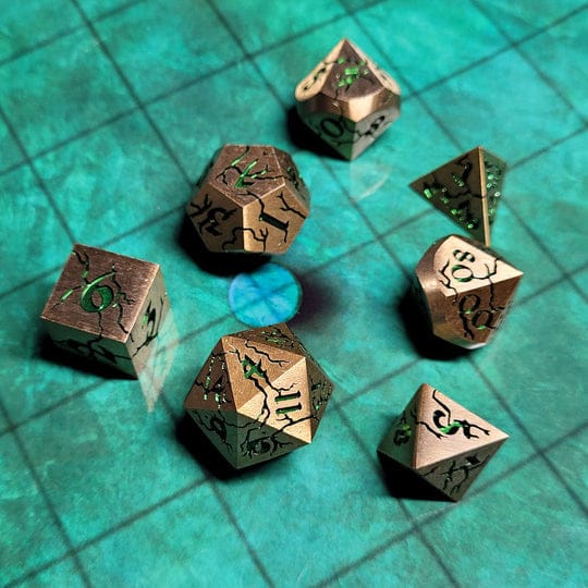 Cracked Looters Gold Set of 7 Metal Dice Set