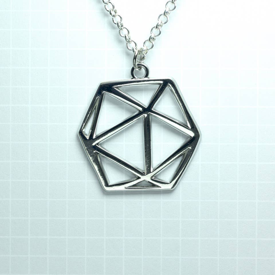 D20 Dice Pendant - Silver - Twenty Sided D&D