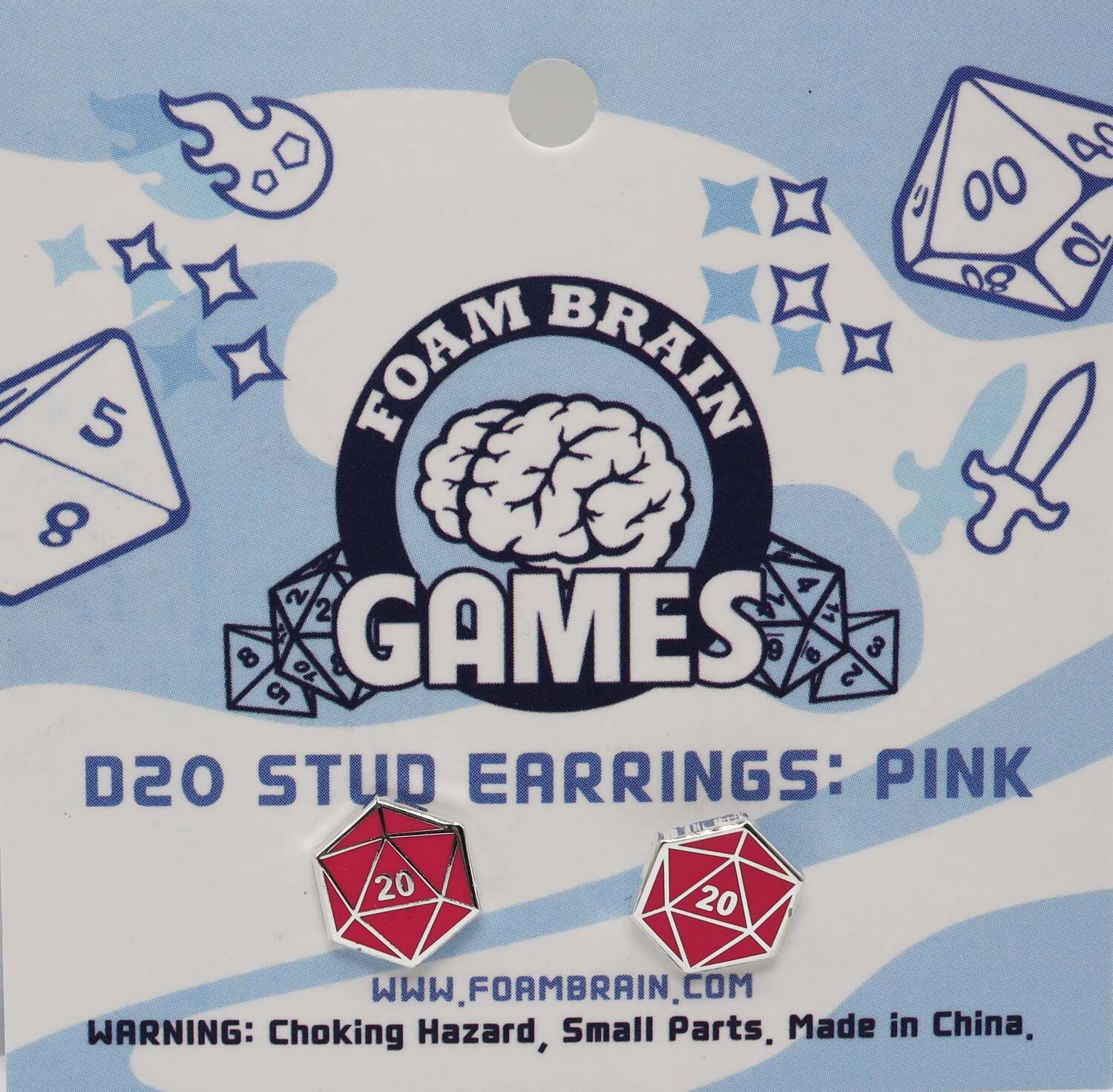 D20 Stud Earrings: Pink - Image 2