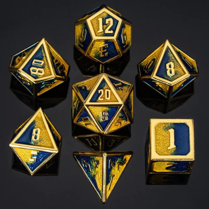 Draconis Metal Dice Gold with Yellow and Blue