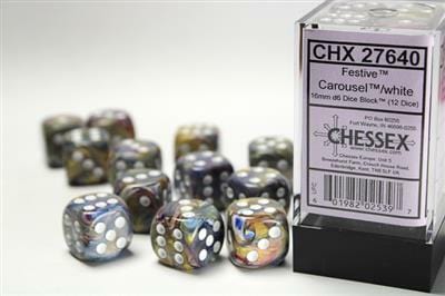 Festive® 16mm D6 Carousel™/white Dice Block™ (12 dice) - Image 2