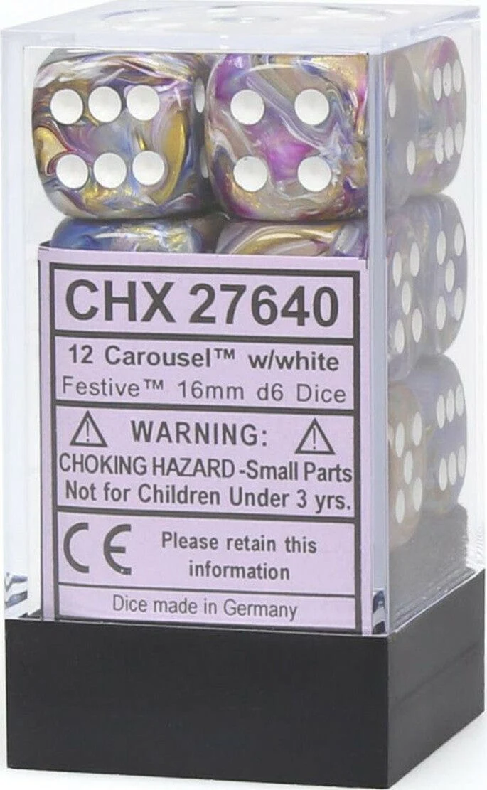 Festive® 16mm D6 Carousel™/white Dice Block™ (12 dice) - Image 5