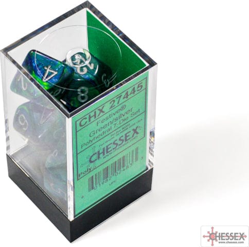 Festive Green/Silver Polyhedral 7-Die Set - Image 3