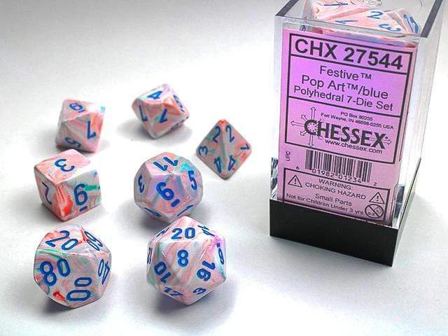 Festive Pop Art/blue Polyhedral 7-Die Set