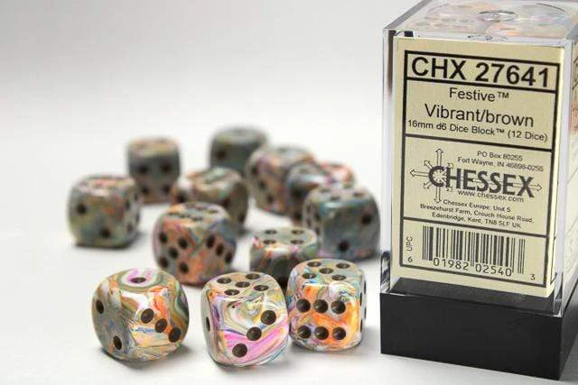 Festive® 16mm D6 Vibrant/brown Dice Block™ (12 dice)