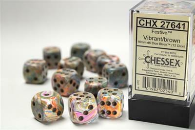 Festive® 16mm D6 Vibrant/brown Dice Block™ (12 dice) - Image 5