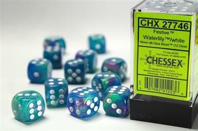 Festive® 16mm D6 Waterlily™/white Dice Block™ (12 dice) - Image 3