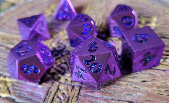 Forged Lore Polished Purple with Blue Mica 7-Piece Metal Dice Set