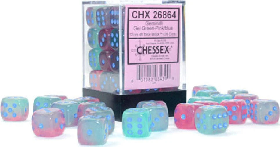 Gemini® 12mm D6 Gel Green-Pink/blue Luminary™ Dice Block™ (36 dice) - Image 10
