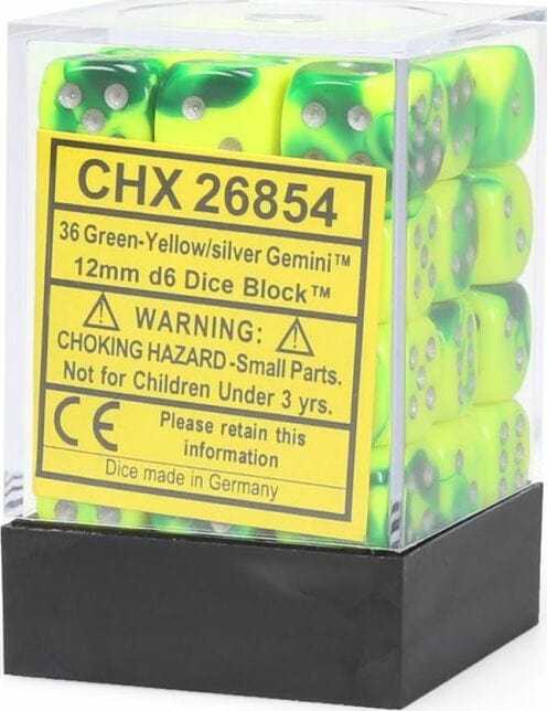 Gemini® 12mm D6 Green-Yellow/silver Dice Block™ (36 dice) - Image 5