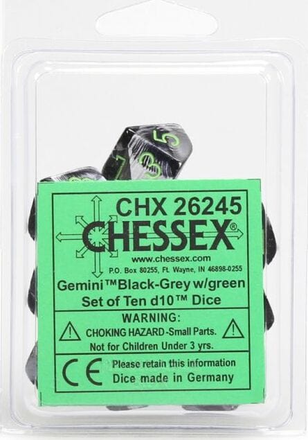 Gemini Black Grey Green d10 set - Image 2