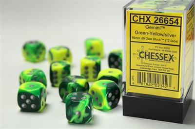 Gemini® 16mm D6 Green-Yellow/silver Dice Block™ (12 dice) - Image 4
