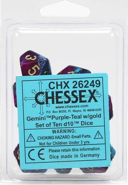 Gemini Purple Teal Gold d10 set - Image 2