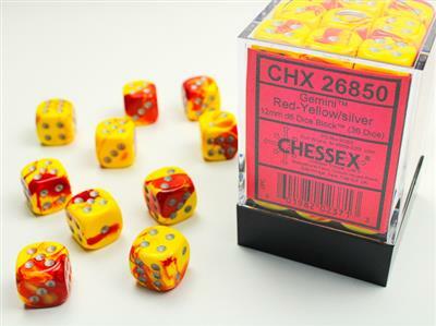 Gemini® 12mm D6 Red-Yellow/silver Dice Block™ (36 dice) - Image 3